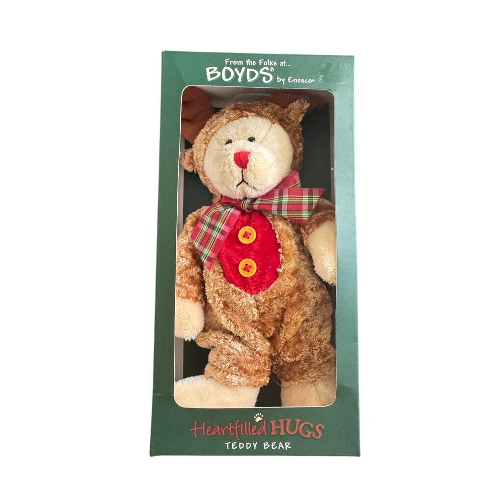 NIB Heartfilled Hugs Boyds By Enesco Reindeer Teddy Bear‎ 2009 Vintage Christmas
